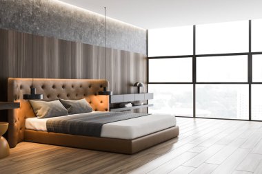 Panoramik ahşap ana yatak odası köşesi