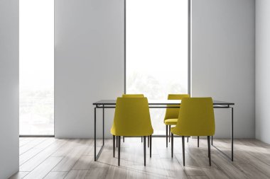 Sarı sandalye ile Loft yemek odası iç