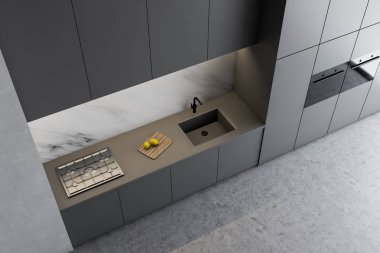 Gri mutfak tezgahı, üstten görünüm