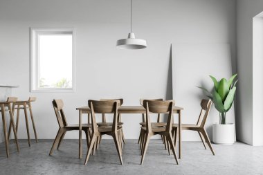 Beyaz yemek odası ve mutfak iç kısmı.