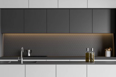 Gri mutfak tezgahı yakın çekim