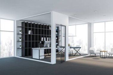 Lounge alanı ile modern beyaz ofis iç