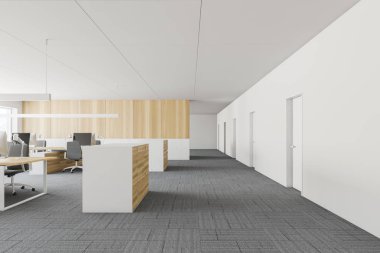 Boş beyaz ve ahşap ofis iç