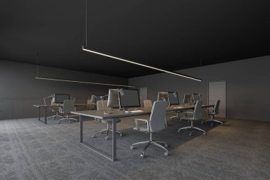 Kapılı gri açık uzay ofis iç