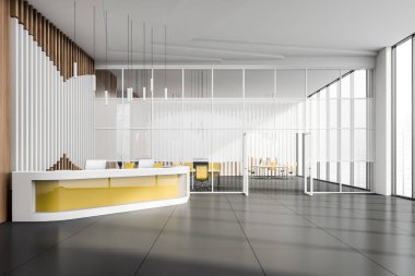 Sarı masalı ofis resepsiyon alanı