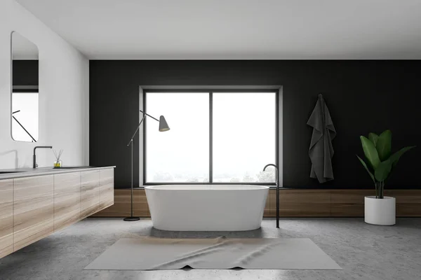 Salle de bain blanche et grise avec fenêtre — Photo