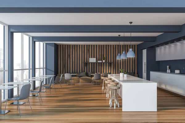 Grå och trä pub interiör med bar — Stockfoto
