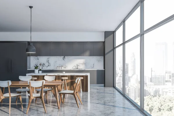 Luxury gray loft kitchen interior with bar — Stock Photo, Image