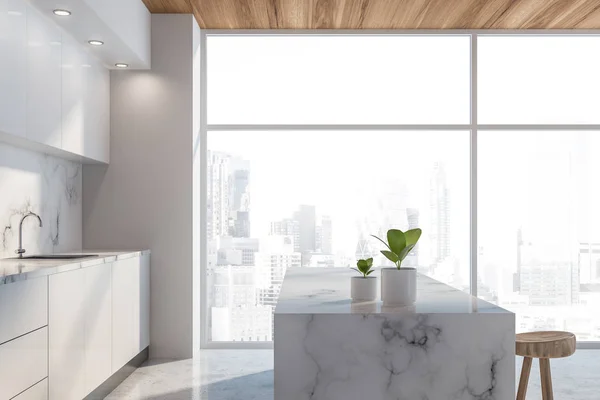 Luxury white loft kitchen with bar