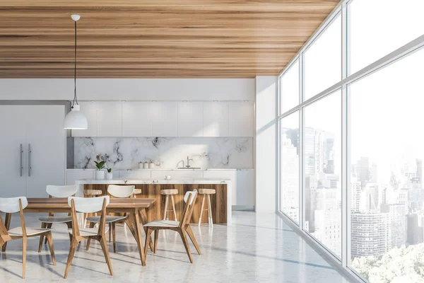 Luxury white loft kitchen interior with bar