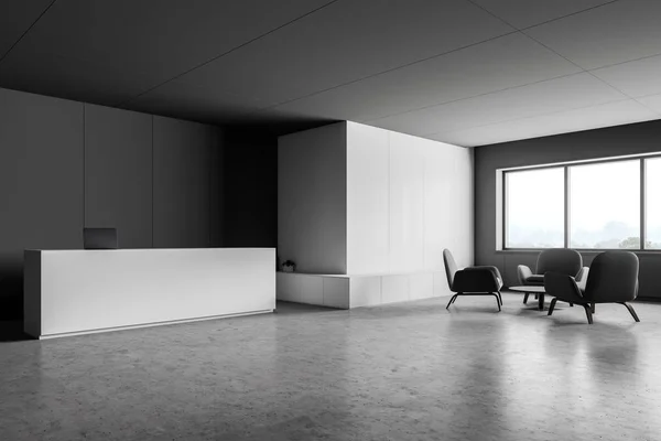 Gri ve beyaz ofis resepsiyonu ve salonu — Stok fotoğraf