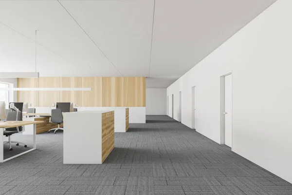 Пустой белый и деревянный офисный интерьер — стоковое фото