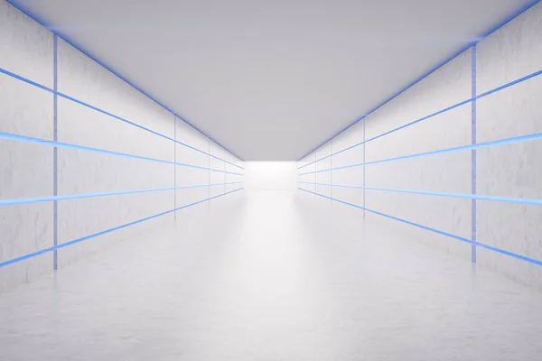Leerer dunkelblauer Neonlichtkorridor — Stockfoto