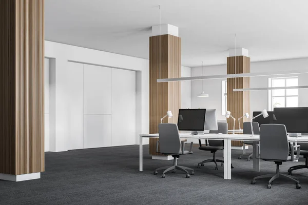 Wooden columns office workplace interior — 스톡 사진