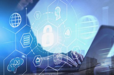 Dizüstü bilgisayar, online güvenlik arayüzü ile Hacker