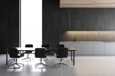 Uzun masa ile Loft mutfak iç