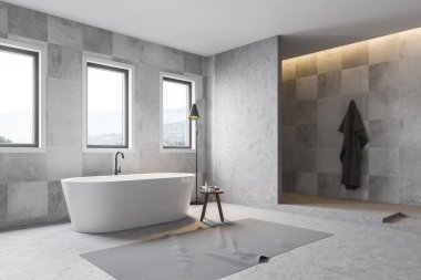 Gri kiremit banyo köşesi, küvet ve duş