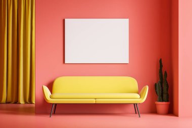 Pembe oturma odası iç, kanepe ve poster