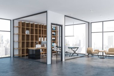 Lounge ile cam duvar yöneticisi ofis köşesi