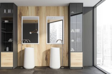 Çift lavabo ile ahşap banyo iç