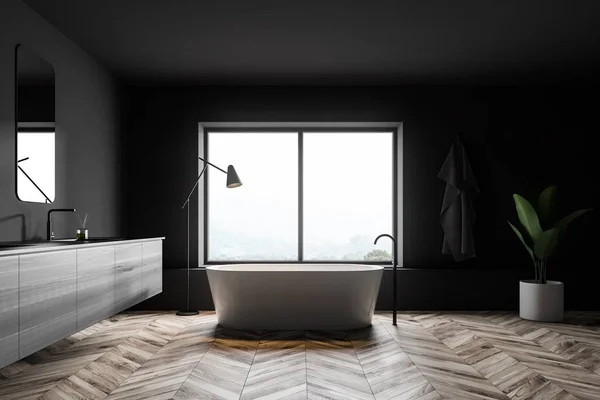 Interno bagno grigio con finestra — Foto Stock