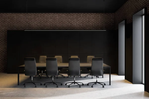 Black and brick conference room interior — Stock Photo, Image