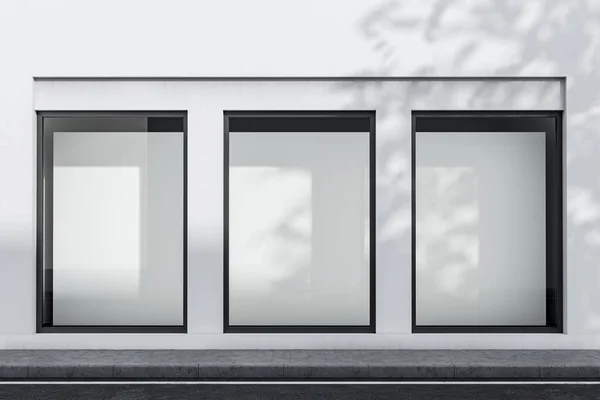 Edifício exterior branco com cartazes simulados — Fotografia de Stock