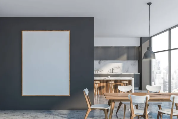 Intérieur de cuisine gris de luxe avec affiche — Photo