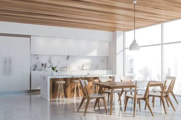 Luxury white loft kitchen corner with bar