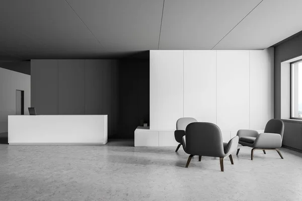 Aula penerimaan abu-abu dan putih dan lounge — Stok Foto