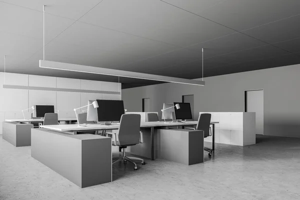 Gray and white office corner with doors