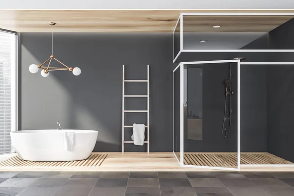 Küvet ve duş ile gri banyo iç — Stok fotoğraf