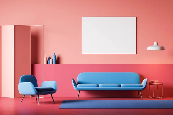 Interior da sala de estar rosa com cartaz — Fotografia de Stock