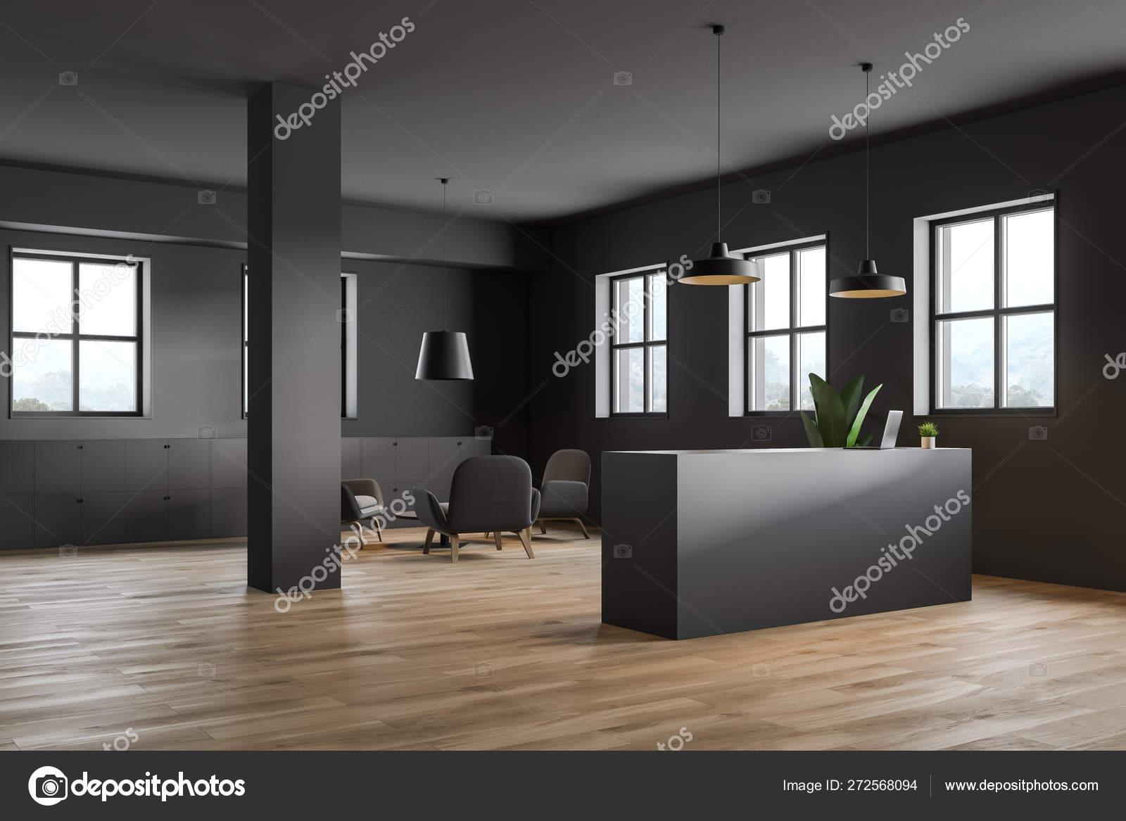 Reception In Industrial Style Office Corner Stock Photo
