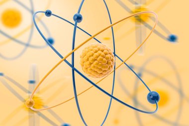 Blue and yellow atom model clipart