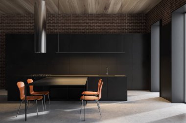 Ada ve masa ile Siyah loft mutfak