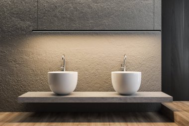 Çift lavabolu beton banyo