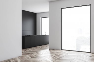 Loft beyaz ve gri mutfak köşesi