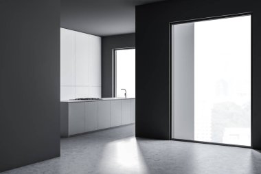 Loft gri ve beyaz mutfak köşesi