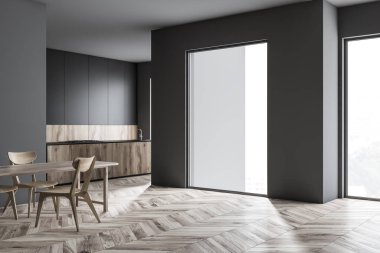 Masa ile Loft gri mutfak köşesi