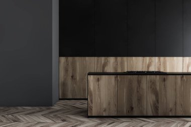 Tezgahlı gri ve siyah mutfak