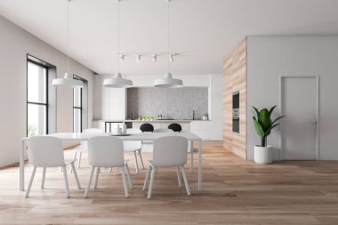 Barlı ve masalı beyaz ve ahşap mutfak