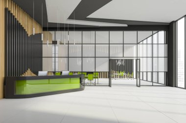 Açık alan ofisinde yeşil resepsiyon masası