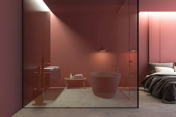 Interiör av badrum i rött Master sovrum — Stockfoto