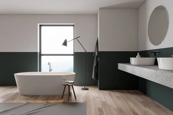 Yeşil ve beyaz banyo iç — Stok fotoğraf