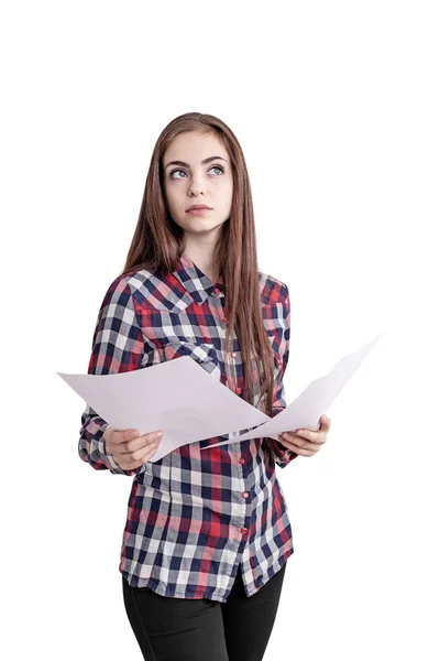 Jeune étudiant pensif avec documents — Photo