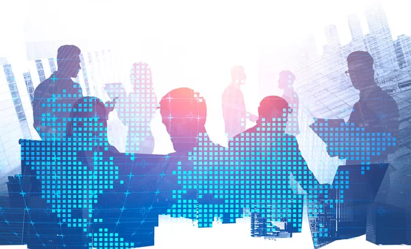 Şehir ve dünya haritasında iş adamları