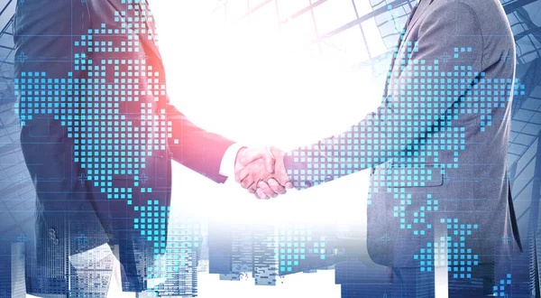 Handshake in city, international partnership — Stock Photo, Image