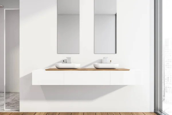 Doppio lavabo in bagno bianco — Foto Stock