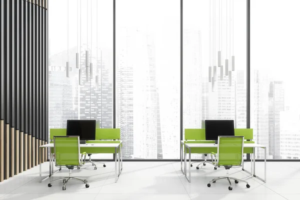 Panoramic open space office interior — Stock Photo, Image